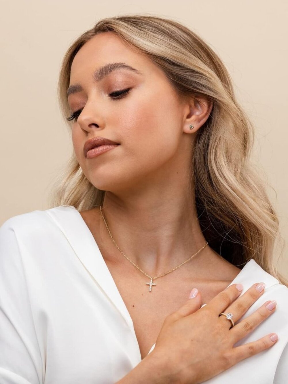 14K Gold Plated Cubic Zirconia Cross Necklace for Women | Cross Faith Pendant Ne - Picture 3 of 5